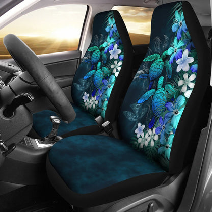 Kanaka Maoli Hawaiian Car Seat Covers Sea Turtle Tropical Hibiscus And Plumeria Blue Front Carseat Protector SO0150