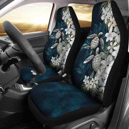 Kanaka Maoli (Hawaiian) Car Seat Covers Sea Turtle Tropical Hibiscus And Plumeria White SO0341