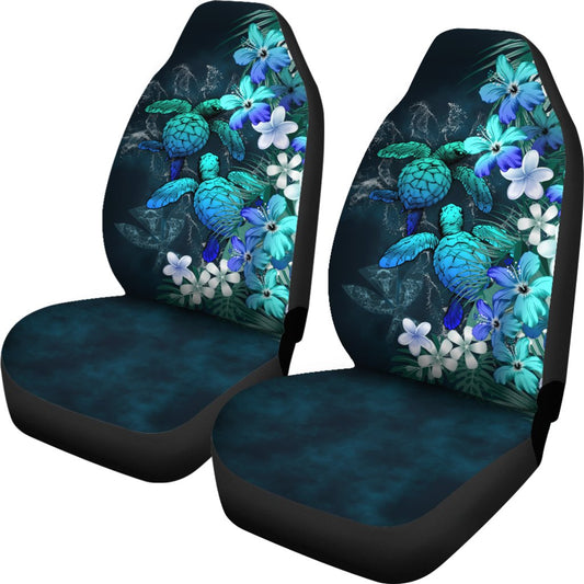 Kanaka Maoli Hawaiian Car Seat Covers Sea Turtle Tropical Hibiscus And Plumeria Blue Front Carseat Protector SO0150