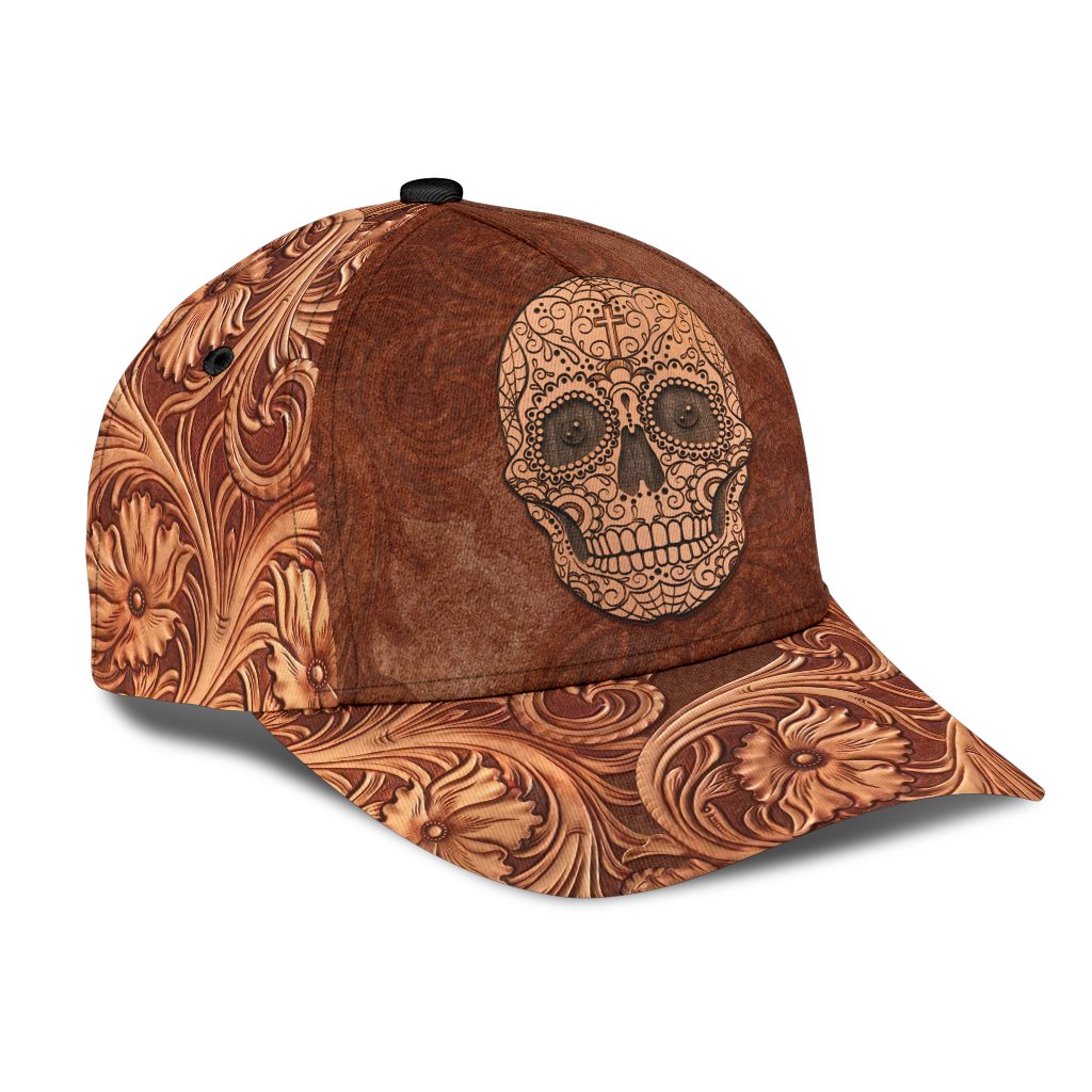 3D Skull Classic Cap Hat Brown Leather Pattern Skull On Cap Hat For Him Her CO0652