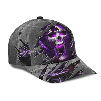 3D Skull Cap Hat, Purple Skull On Baseball Cap Hat Metal Pattern CO0657