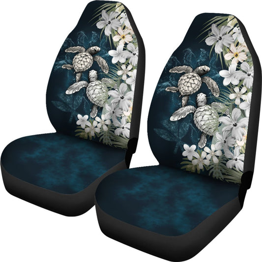 Kanaka Maoli (Hawaiian) Car Seat Covers Sea Turtle Tropical Hibiscus And Plumeria White SO0341