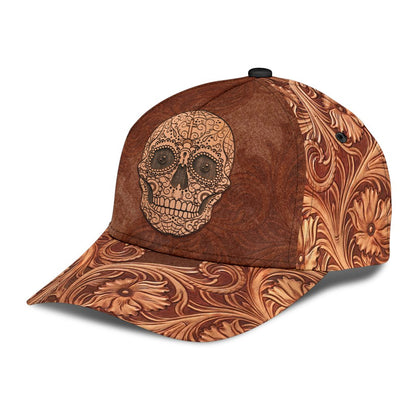 3D Skull Classic Cap Hat Brown Leather Pattern Skull On Cap Hat For Him Her CO0652