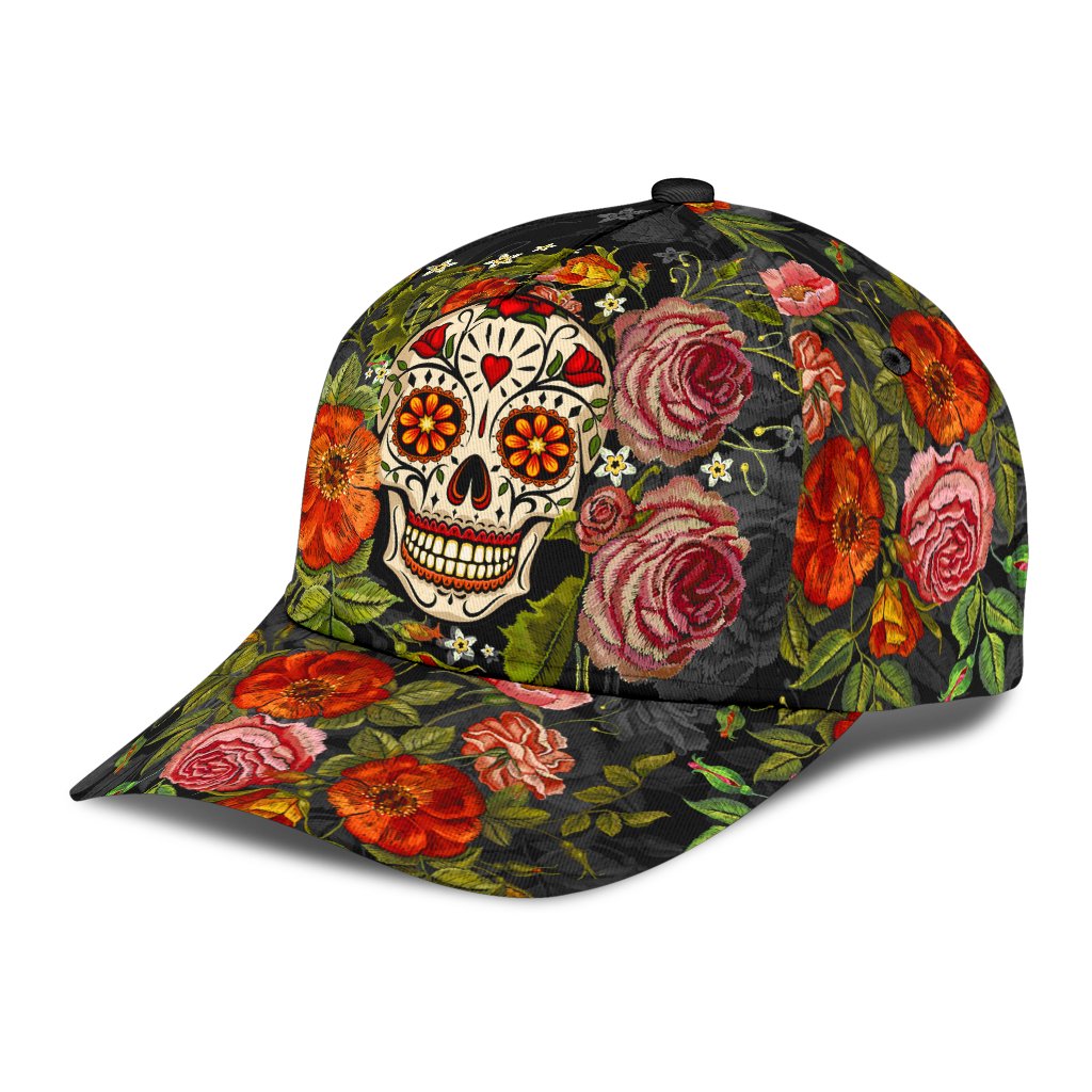 3D Baseball Cap Hat With Skull Flower Patter Skull Cap Hat For Her Women Skull Cap Hat CO0157