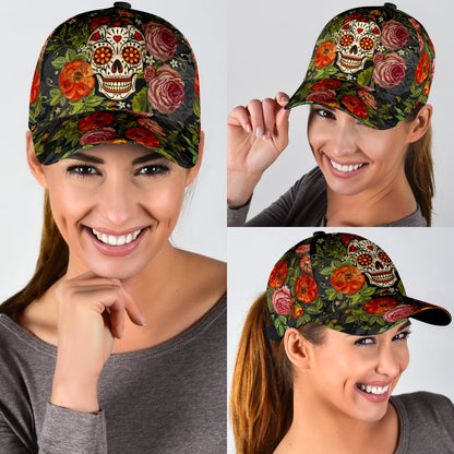 3D Baseball Cap Hat With Skull Flower Patter Skull Cap Hat For Her Women Skull Cap Hat CO0157