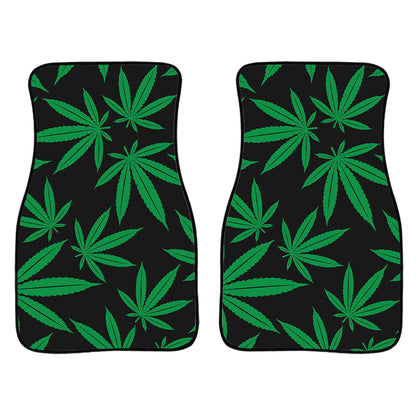 Green And Black Cannabis Leaf Print Front And Back Car Floor Mats, Front Car Mat SO0290