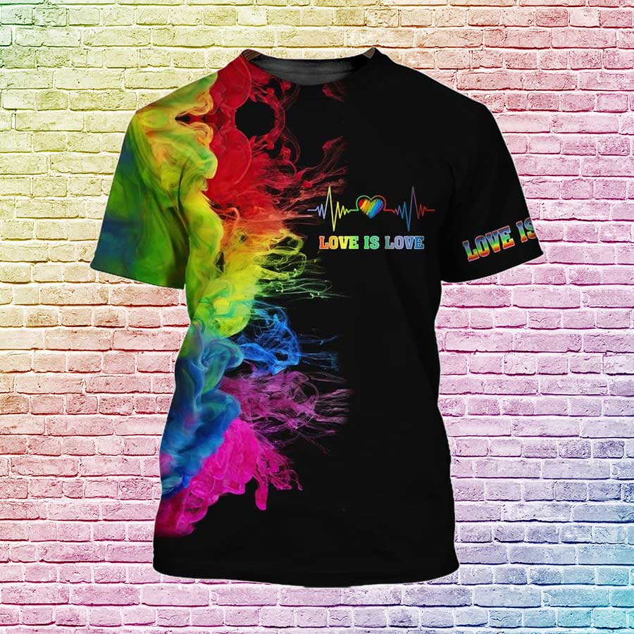 Lgbt T-Shirt Rainbow Lgbt Rose Love Is Love T-Shirt Full Print, Gift For Gay T Shirt LO0810