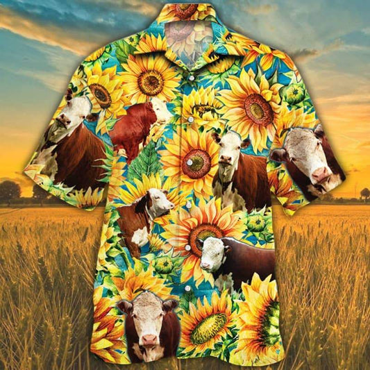 Sunflower Hereford Cattle Hawaiian Shirt SO0297