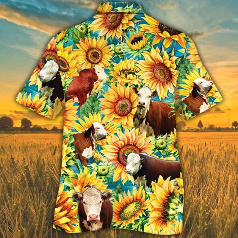 Sunflower Hereford Cattle Hawaiian Shirt SO0297