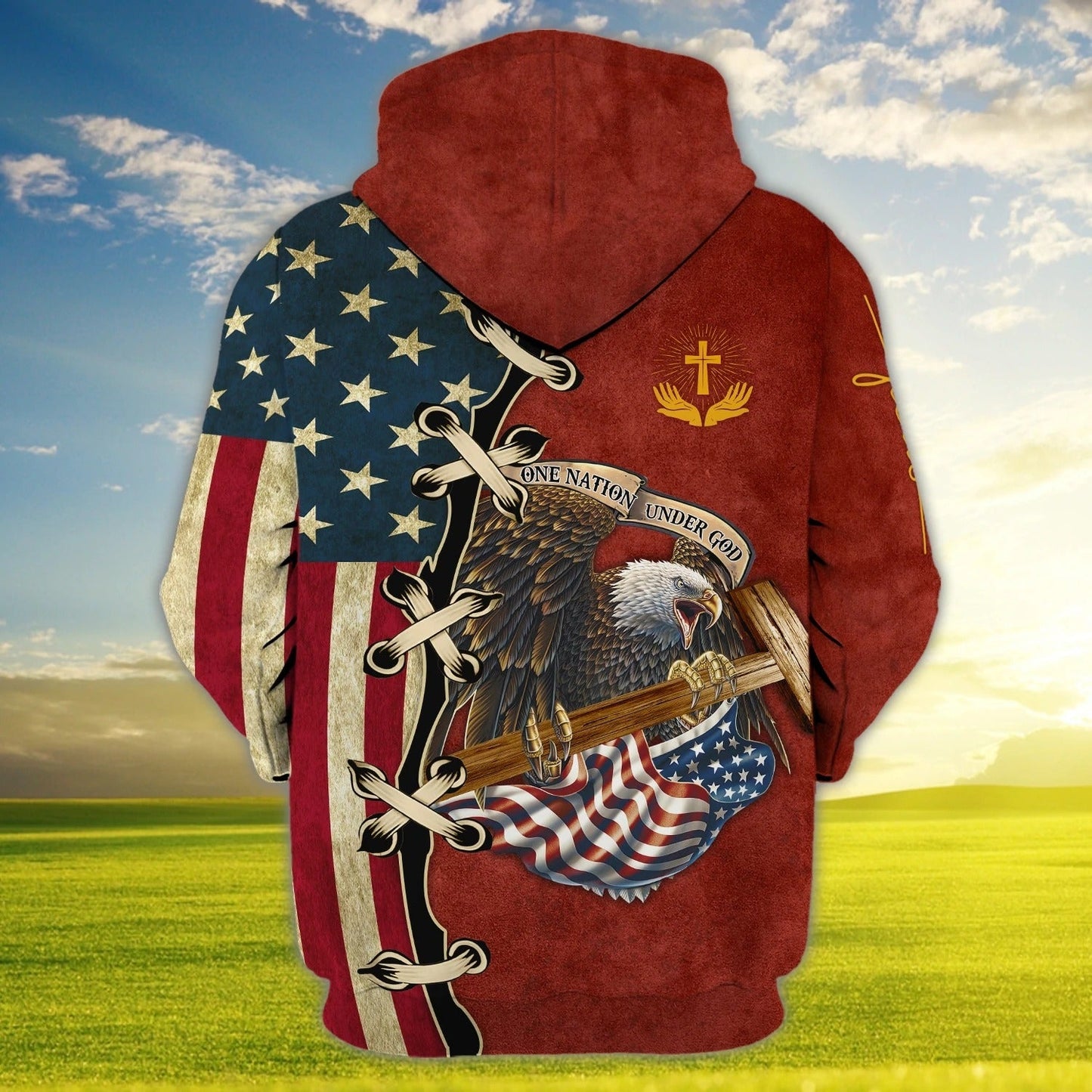 Eagle Us Flag One Nation Under God 3D Hawaiian Shirt, 4Th Of July 3D Bomber Hoodie TO0223