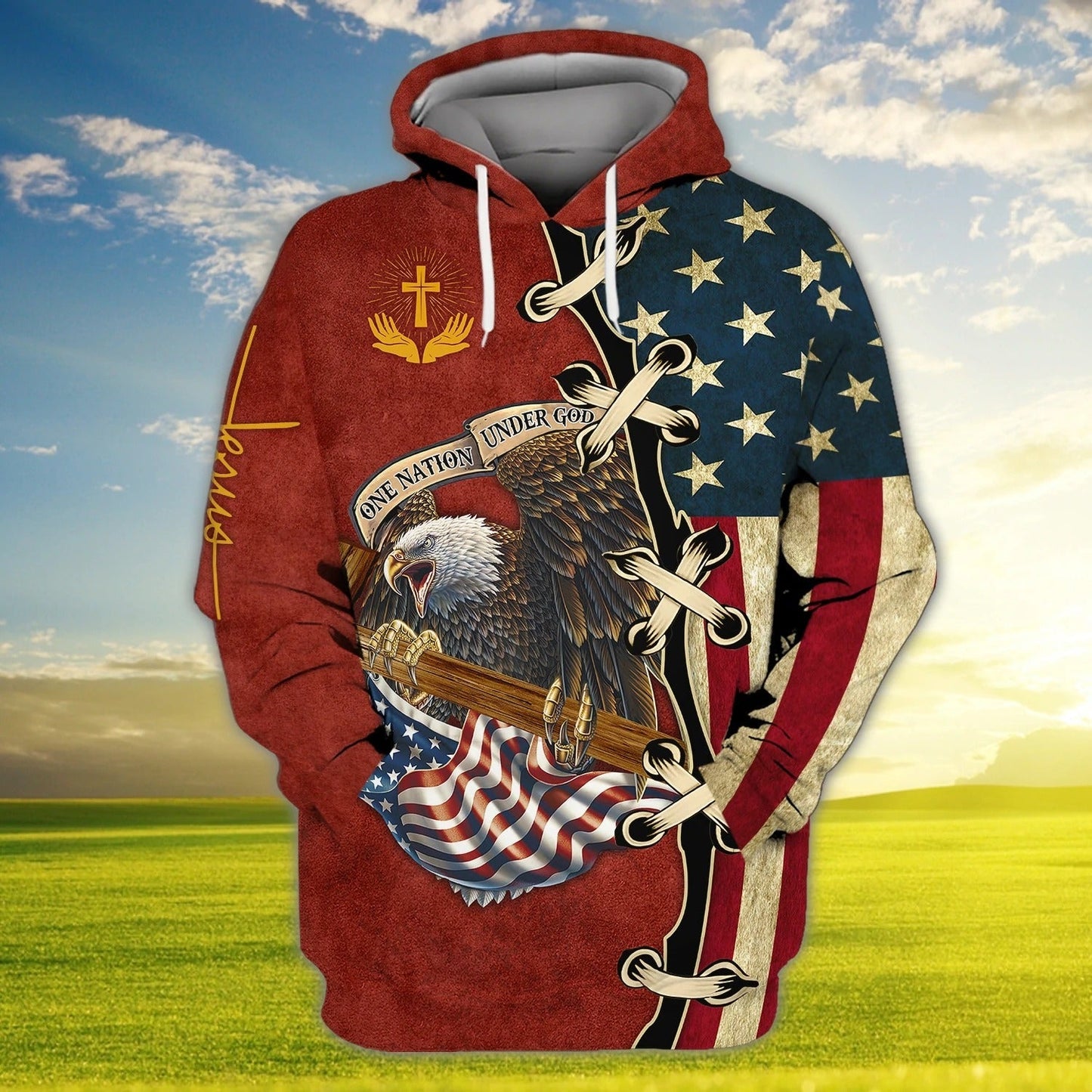 Eagle Us Flag One Nation Under God 3D Hawaiian Shirt, 4Th Of July 3D Bomber Hoodie TO0223