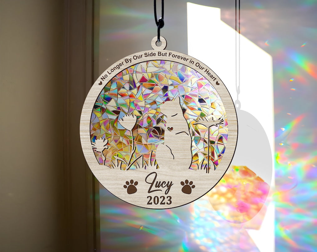 Suncatcher With Rainbow Stained Glass, Loss of Pet Sympathy Gift, Handmade Custom Name Cat Decor, Pet Loss Gifts, Keepsake For Mothers Day OA0225