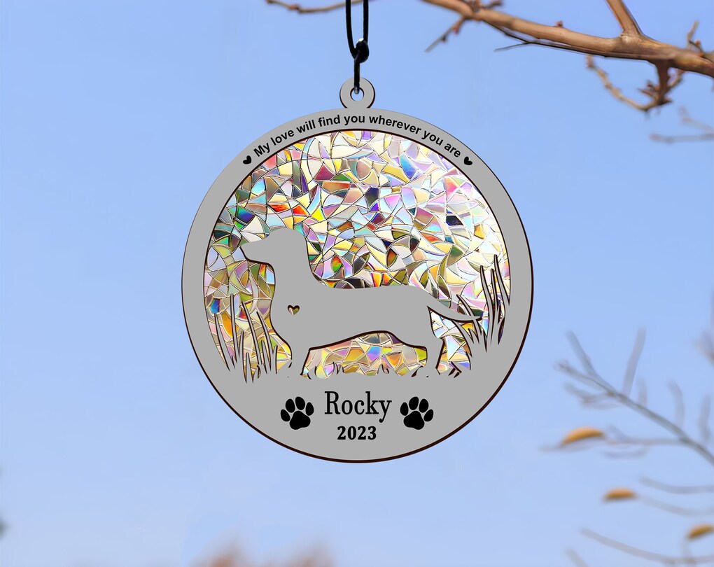 Custom Dog Breed Memorial Stained Glass Suncatcher, Pet Memorial Suncatcher, Loss of Pet Sympathy Gift, Gift for Mothers Birthday OA0224