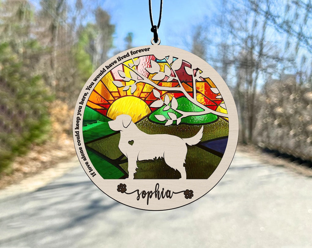 NEW! Dog Memorial Suncatcher Beach Ocean Sunrise, Dog memorial Gift, Gift for Dog Lovers, Personalized with dog breed, quote, name and date OA0231