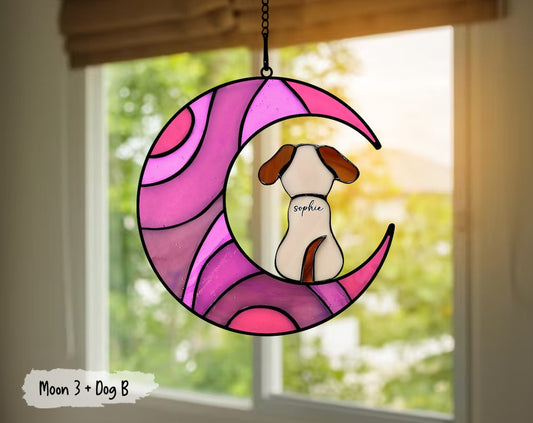 Personalized Dog On Moon Acrylic Windows Hangings, Dog Decoration, Loss of Dog, Pet Memorial Sympathy Gifts, Gift for Dog Lovers OA0239