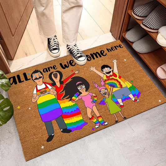 Pride Doormat Lgbt All Are Welcome Here Doormat, Lgbt Gay Pride Home Decor, Lgbt Family Welcome Doormat LO1214