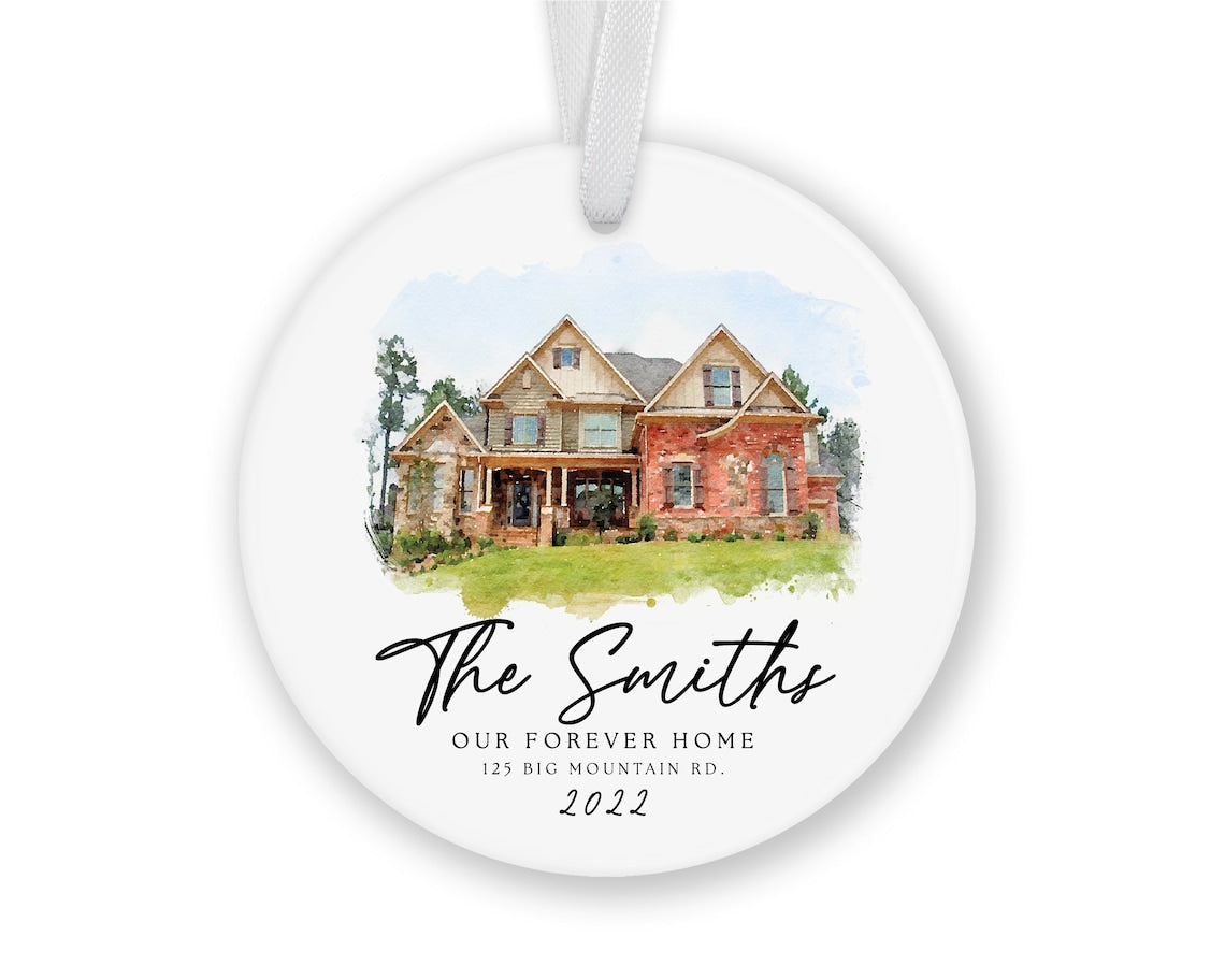 Custom Watercolor House Ornament, Personalized Home Christmas Ornament, Personalized Christmas Ornament Gift, Housewarming SO0944