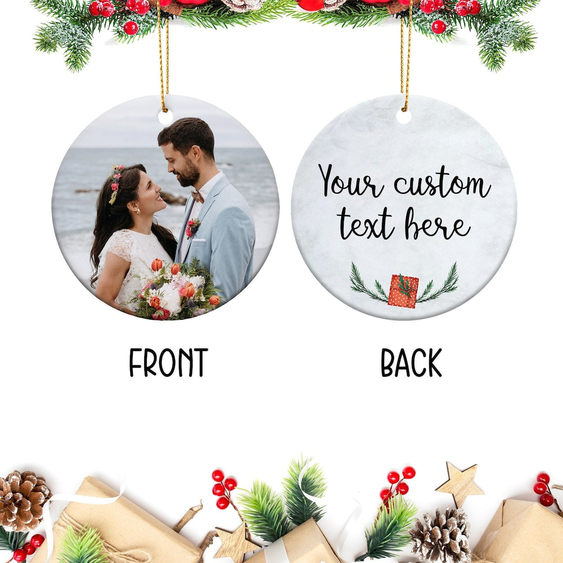 Custom photo ornament double sides, Christmas photo ornament, personalized Christmas ornament front and back image, tree decoration picture SO0940