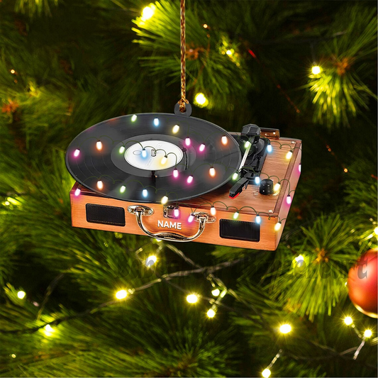 Personalized Vinyl Record Machine Christmas Light Car Ornament, Music Christmas Ornament, Love music Tree hanging Ornament Decor SO1136