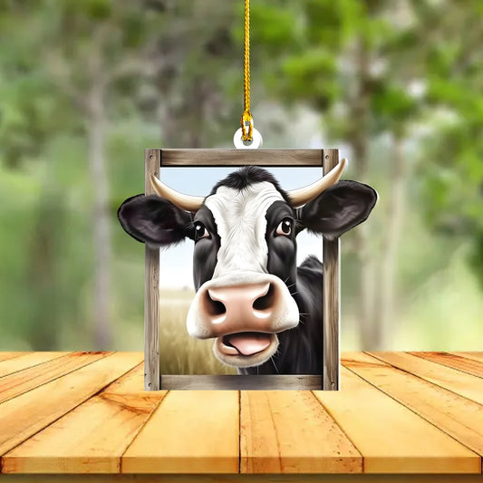 Funny Cow Ornament, Cow Car Ornament, Cow Christmas Ornament, Cow Farmhouse Ornament, Cow Farmer Ornament, Cow Lovers Gift OO1676