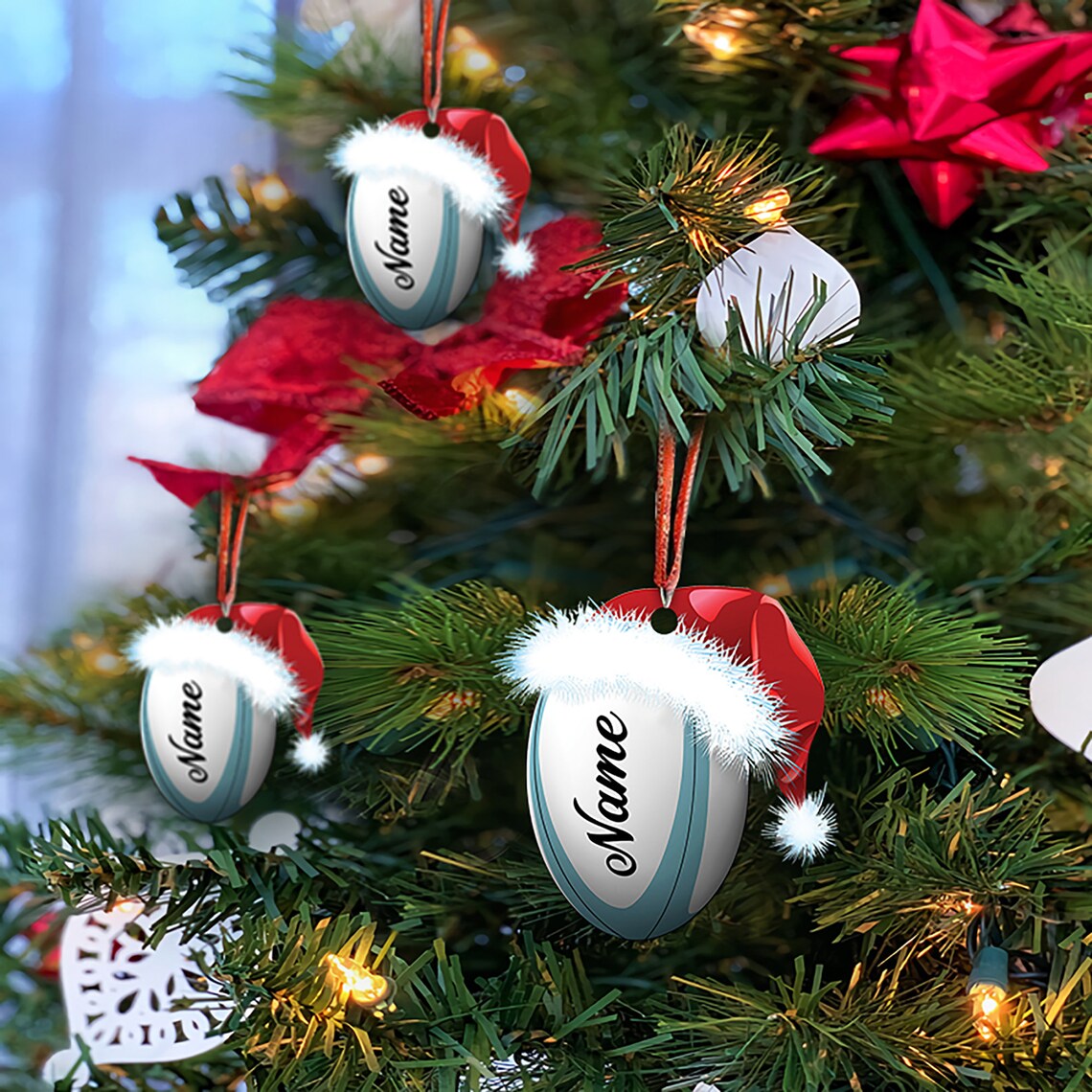 Custom Christmas Rugby Ball Hanging Ornament, Rugby Ball Christmas Round Ornament Decor, Christmas Gift, Rugby Ball Xmas Ornament SO0965