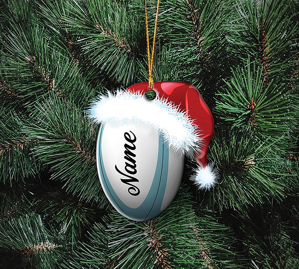 Custom Christmas Rugby Ball Hanging Ornament, Rugby Ball Christmas Round Ornament Decor, Christmas Gift, Rugby Ball Xmas Ornament SO0965