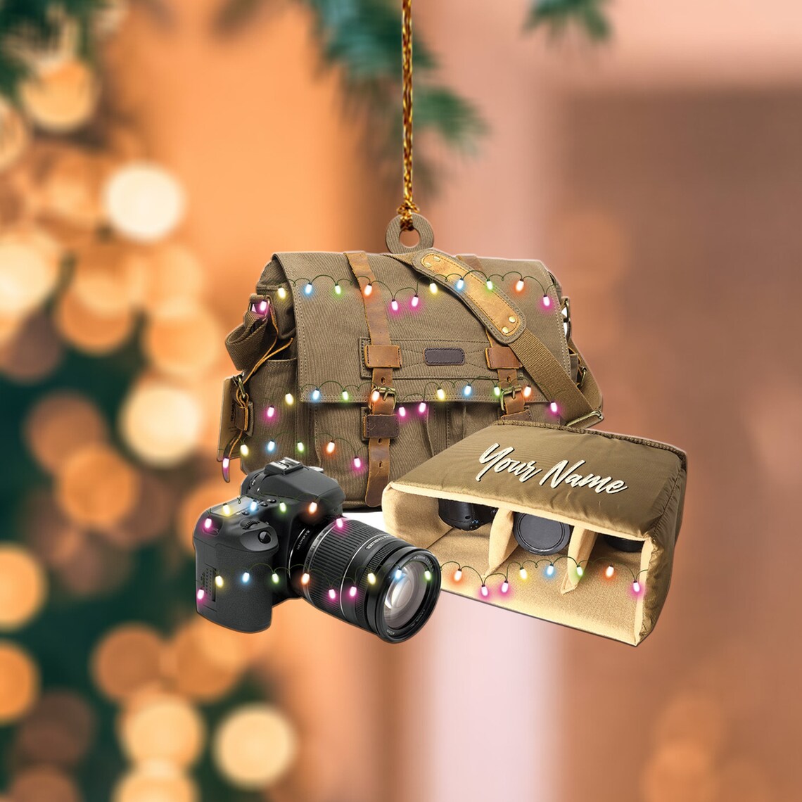 Personalized Camera Bag Christmas Ornament, Gift For photographer , love Camera tree hanging Ornament Decor, Camera Xmas decor SO1173