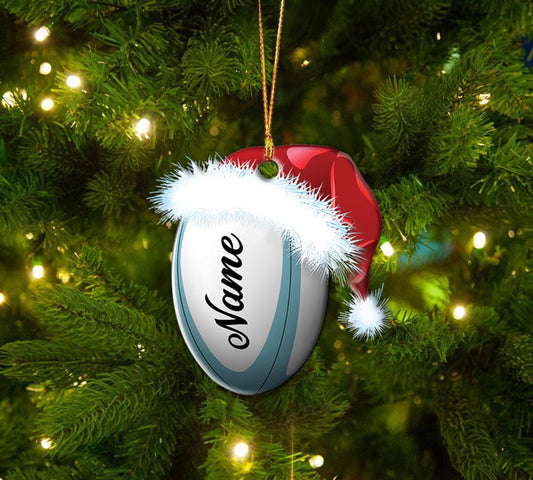 Custom Christmas Rugby Ball Hanging Ornament, Rugby Ball Christmas Round Ornament Decor, Christmas Gift, Rugby Ball Xmas Ornament SO0965