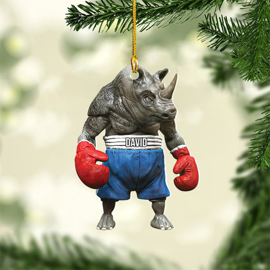 Personalized Boxing Rhino Hanging Ornament, Rhino Box Christmas Ornaments, Christmas Tree Decor, Boxing Man Gift, Boxer Gift SO1200