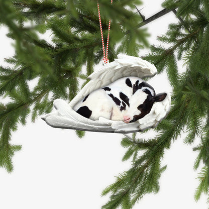 Cow Sleeping Angel Ornament, Cow Angel Wings Ornament, Cow Christmas Ornament, Cow Car Ornament, Cow Lovers Gift, Cow Xmas Gift OO1677