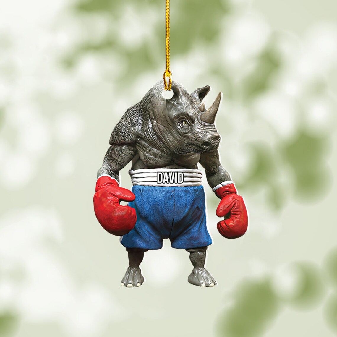 Personalized Boxing Rhino Hanging Ornament, Rhino Box Christmas Ornaments, Christmas Tree Decor, Boxing Man Gift, Boxer Gift SO1200