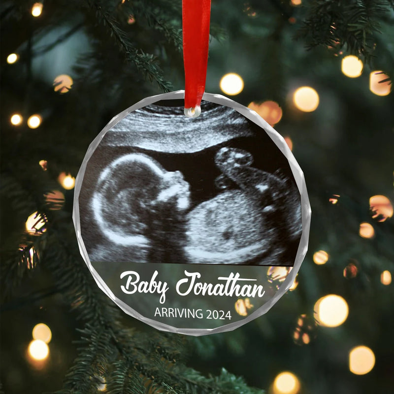 Personalized Baby Ultrasound Glass Ornament, Baby Announcement Ornament, Pregnancy Announcement Gift Keepsake, New Baby Christmas Ornament OA0014