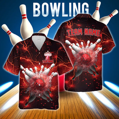 Bowling And Pins Multicolor Options Thunder Lightning Customized Name, Team Name 3D Hawaiian Shirt HO5677