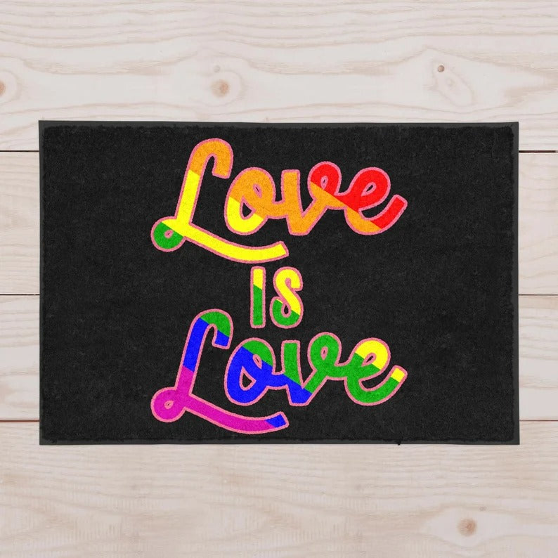 Love Is Love Pride Welcome Mat, Rainbow Indoor Outdoor Doormat Front Door Entry Mats Lgbtq LO1284