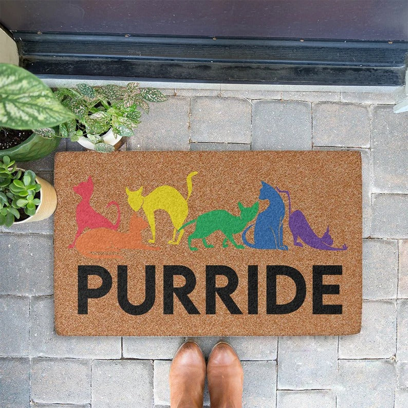 Cat Lgbtq Doormat, Pride Doormat, Welcome Mat, Funny Cat Gift, Purride Lgbt Community Doormat LO1283