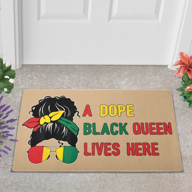 Juneteenth Doormat, Black Queen Doormat, A Dope Black Queen Lives Here Doormat, Black Pride Doormat LO1395