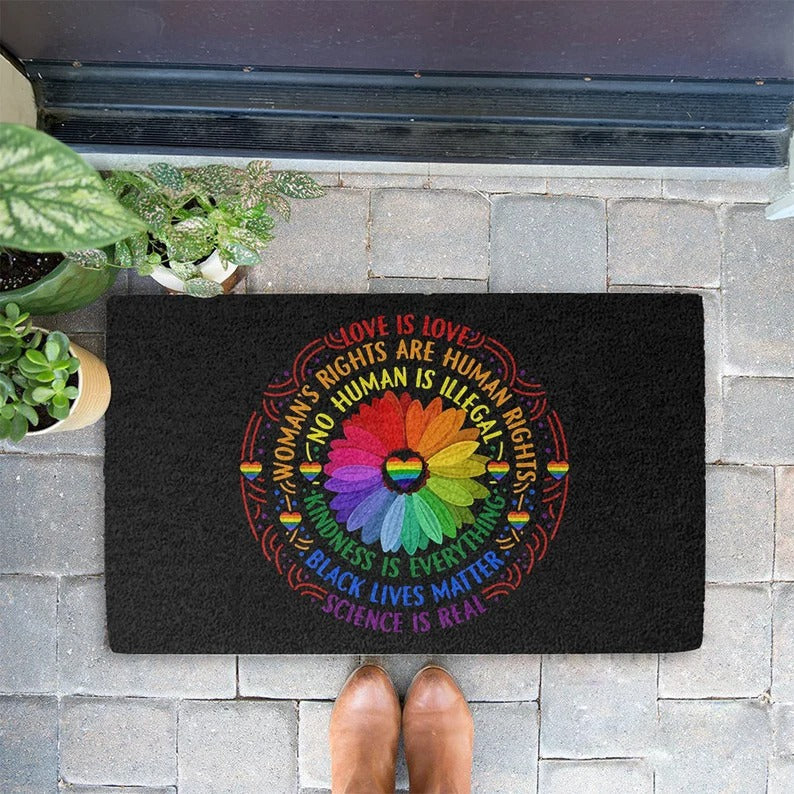 Lgbt Pride Doormat Love Wins, Rainbow Pride Mat Lesbian Doormat, Pride Month Welcome Mat, Bisexual Equality Queer Mat LO1390