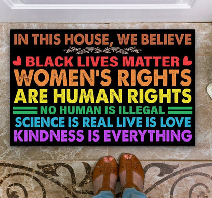 In This House We Believe Black Lives Matter Doormat, Family Home Doormat, Indoor Outdoor No Slip Mat LO1380