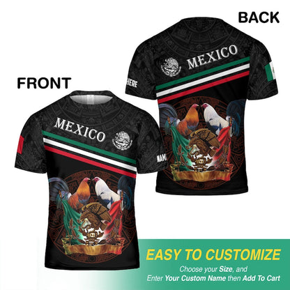 Customized Mexican T-Shirt, Mexican Rooster T-Shirt Unisex 3D, Custom Name Mexican Shirt, Patriotic Mexico Heritage All Over Printed Hoodie TO3058