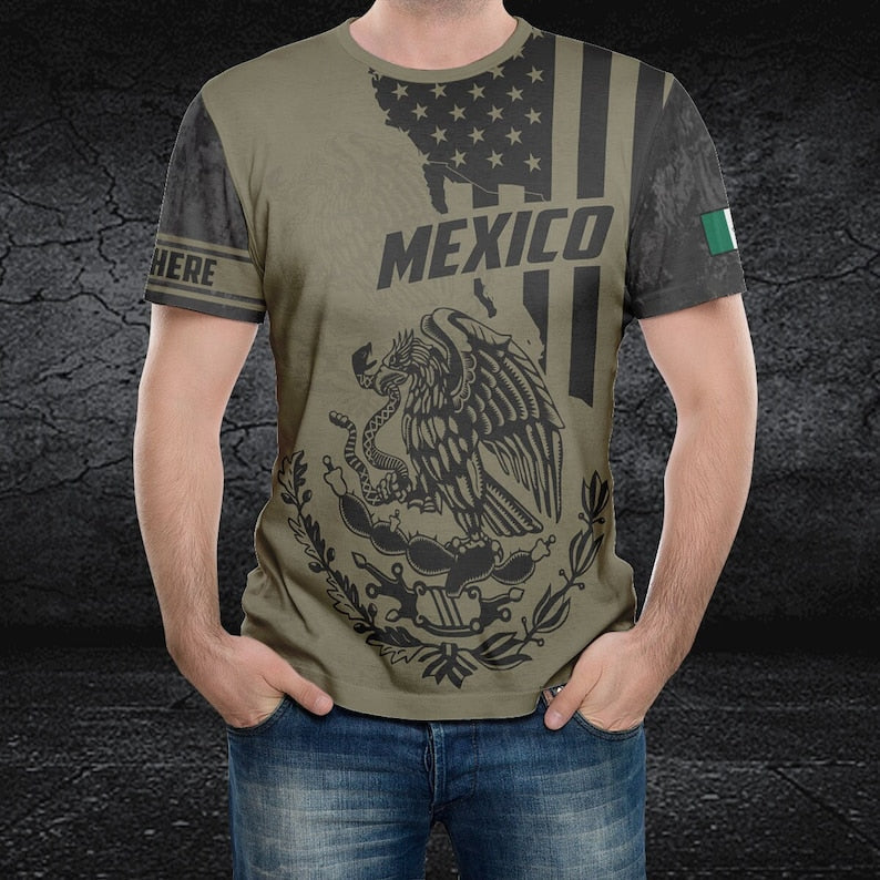 Personalized Mexican T-Shirt For Men, Custom Name Mexican Eagle Shirt, All Over Printed Mexican Shirt, Playera De Mexico, Camisa De Mexico TO3059