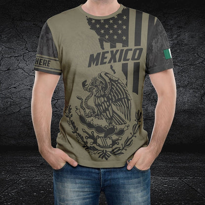 Personalized Mexican T-Shirt For Men, Custom Name Mexican Eagle Shirt, All Over Printed Mexican Shirt, Playera De Mexico, Camisa De Mexico TO3059