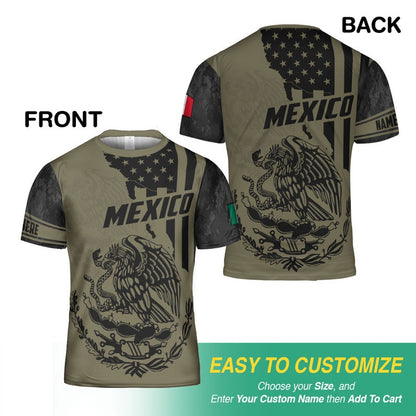 Personalized Mexican T-Shirt For Men, Custom Name Mexican Eagle Shirt, All Over Printed Mexican Shirt, Playera De Mexico, Camisa De Mexico TO3059