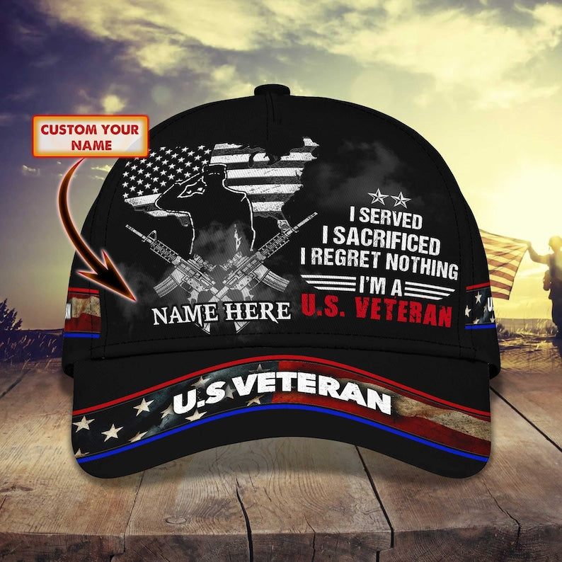 Personalized Name American Veteran 3D Cap, Veteran Hat, Gifts For Veteran, Memorial Day Gifts, I Served I Sacrificed CA0012