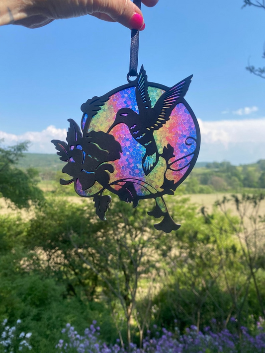 Humming Bird Suncatcher , Hummingbird Lover, Humming Bird Design With Colorful Backer OA0218