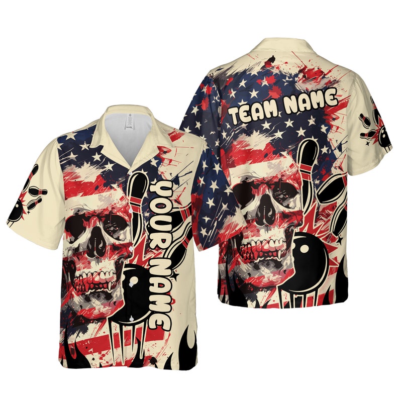 Bowling And Pins Gothic Skull Customized Name, Team Name 3D Hawaiian Shirt HO5678