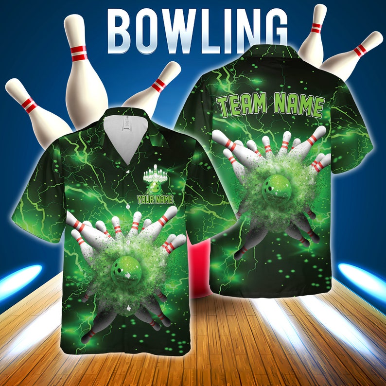 Bowling And Pins Multicolor Options Thunder Lightning Customized Name, Team Name 3D Hawaiian Shirt HO5677