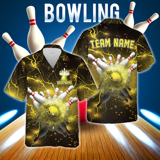 Bowling And Pins Multicolor Options Thunder Lightning Customized Name, Team Name 3D Hawaiian Shirt HO5677