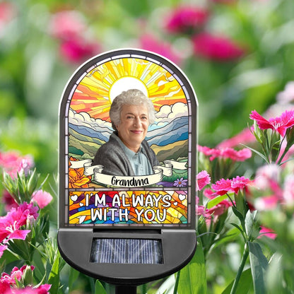 Personalized Photo Stained Glass Memorial Solar Garden Light, In Loving Memory, Memorial Gift For Loss Of Father/ Mother/ Grandma/ Grandpa ET0010