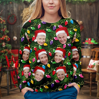 Custom Face Christmas Family Xmas Leds, Personalized Family Photo Ugly Sweater US0002