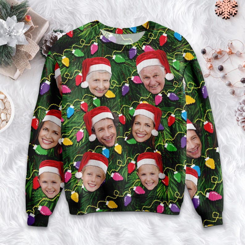 Custom Face Christmas Family Xmas Leds, Personalized Family Photo Ugly Sweater US0002